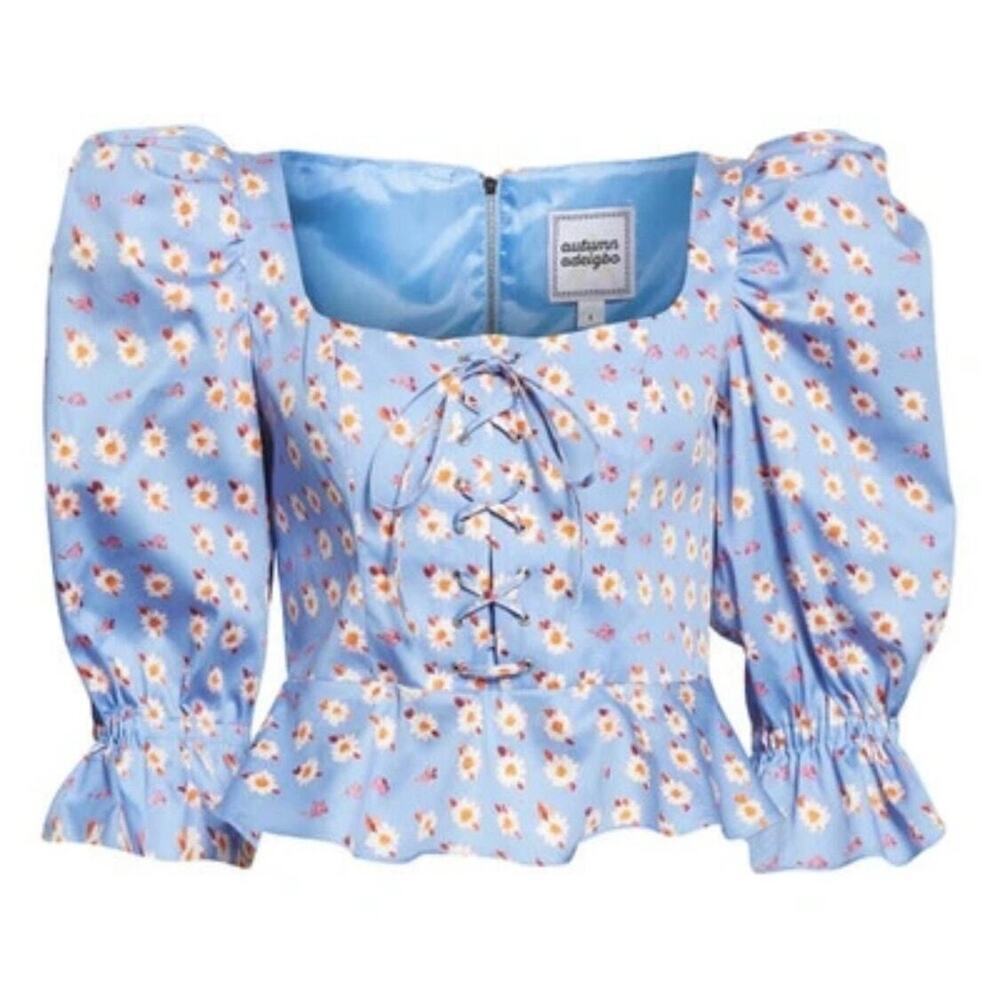 AUTUMN ADEIGIBO Mallory Puff Shoulder Blouse Size 2 $425 MSRP